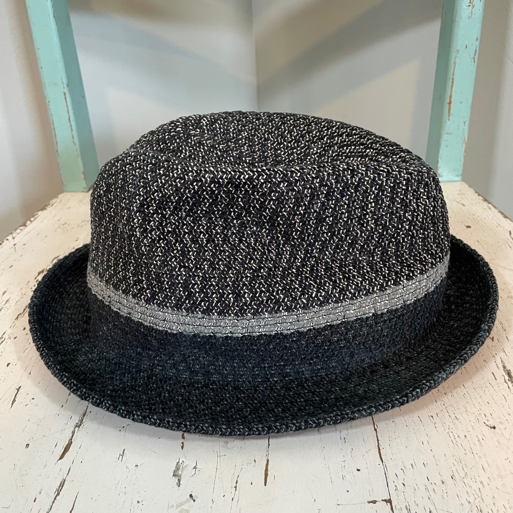Bailey of Hollywood Mens Marled Braided Fedora Hat Black Grey Large Short Brim